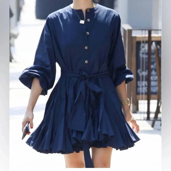 Rhode Emma A-Line Navy Crew Neck Mini Dress Size XS Jeweled Buttons - Picture 1 of 11